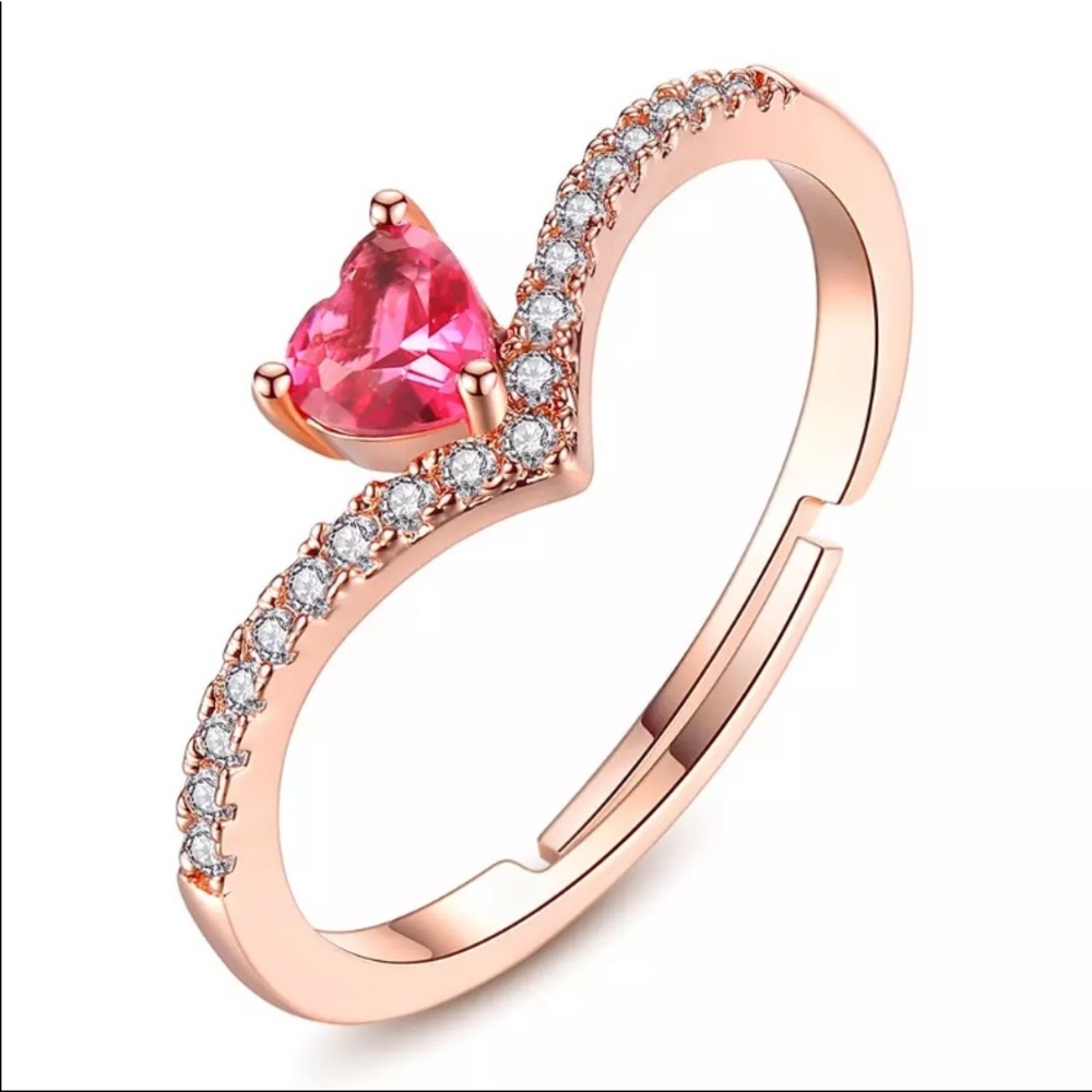 Rose Gold Tone Pink Heart Ring - Picture 3 of 3